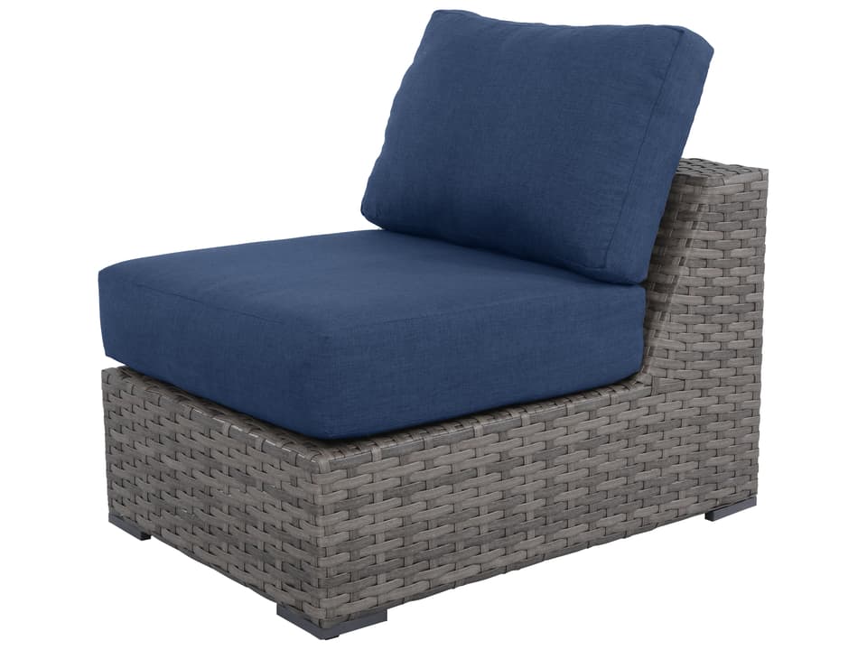 Bali 1-Seat Wicker Cushion Sofa with Navy Olefin Cushions