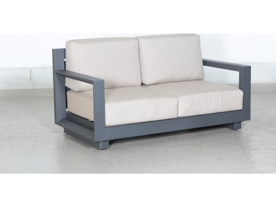 Paris Aluminum Patio Loveseat in Dark Grey with Sunbrella Cushions