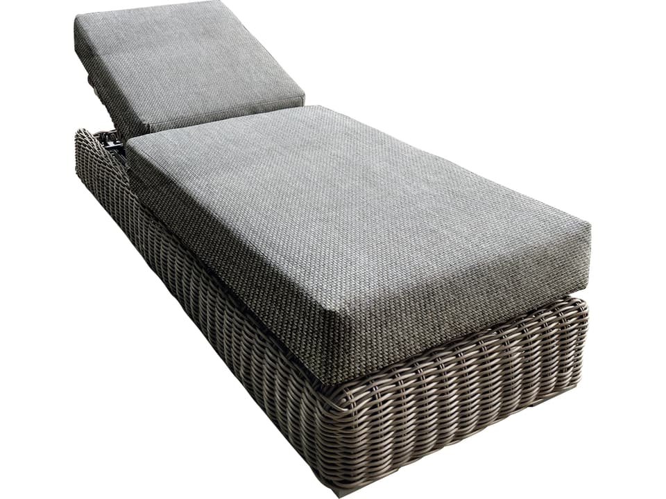 Tulum Resin Wicker Chaise Lounge with Olefin Cushion in Dark Beige