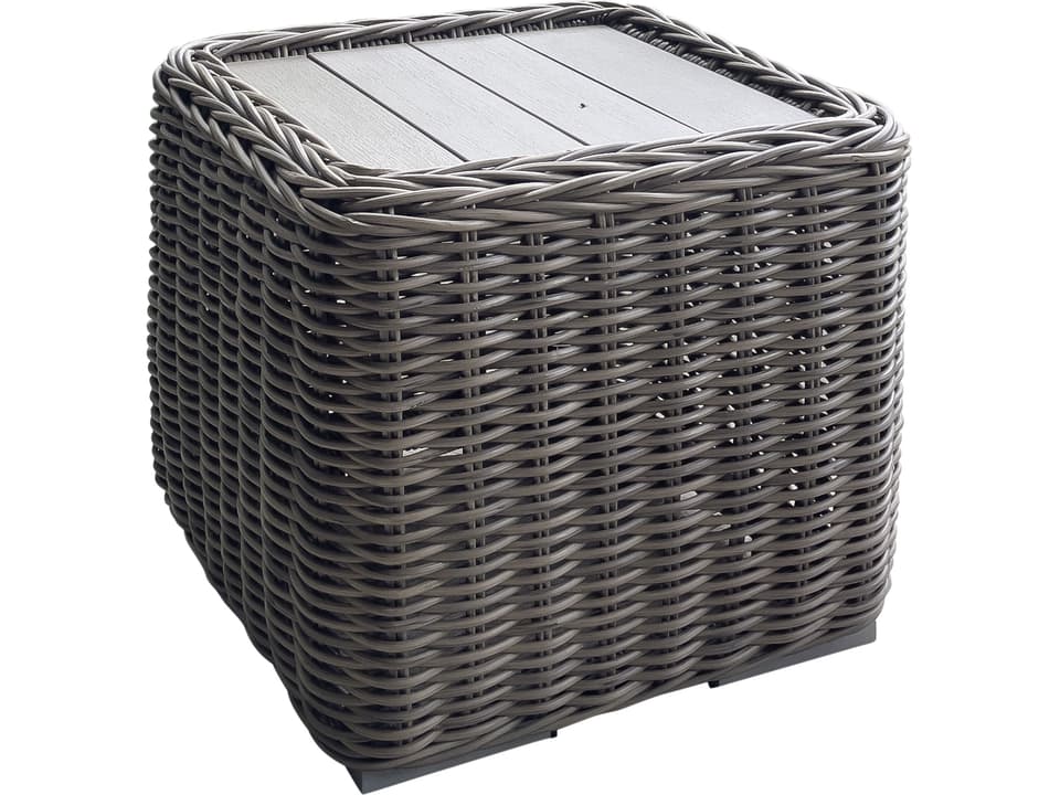 Tulum Wicker Square End Table with Polywood Top in Two Tone Dark Beige