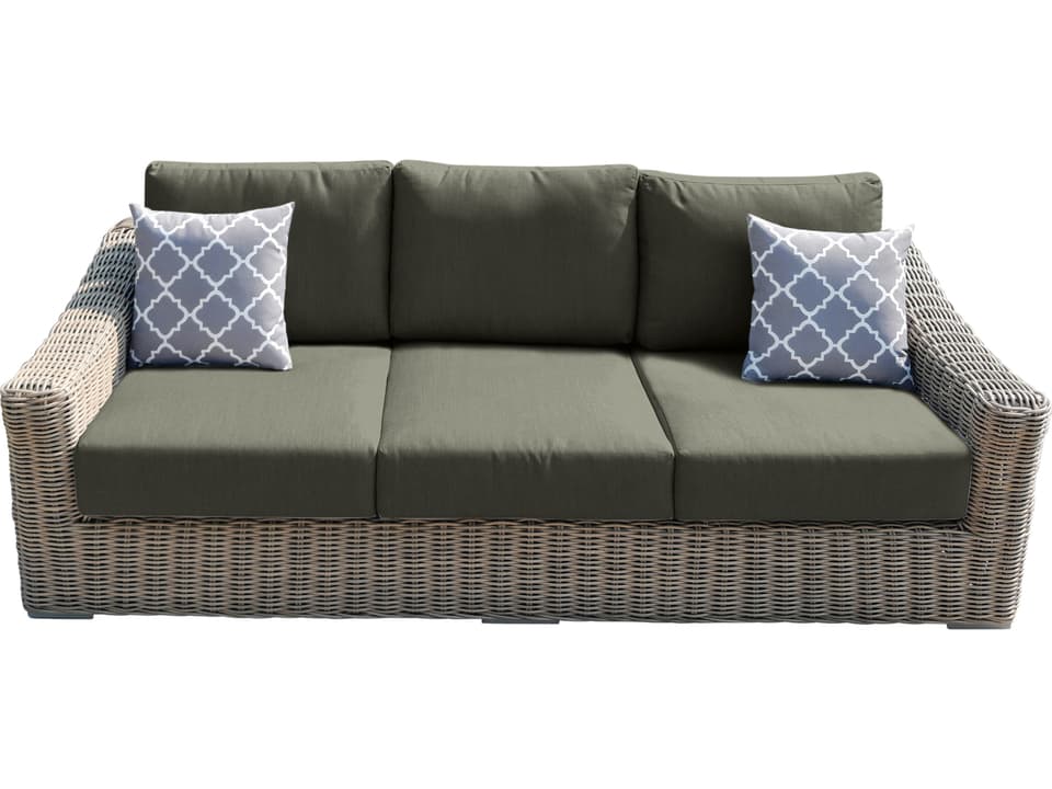 Tulum Aluminum Wicker 3-Seat Sofa with Grey Cushions