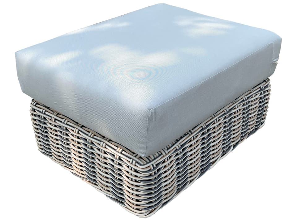 Hawaii Wicker Outdoor Patio Ottoman with Light Silver Olefin Cushion