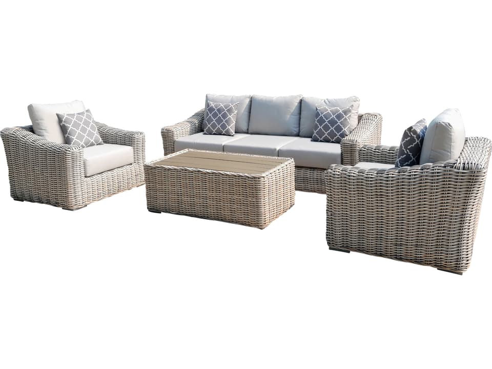 Furniture Hawaii 4-Piece Outdoor Resin Wicker Lounge Set with Gray Cushions