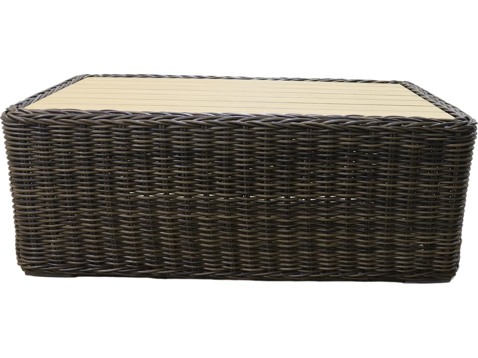 Catalina Wicker Rectangular Coffee Table in Two Tone Brown and Dark Beige