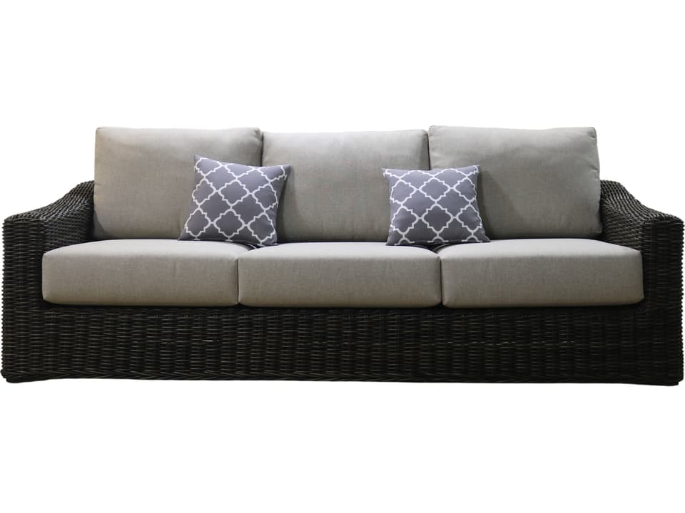Catalina 3-Seat PE Wicker Sofa with Olefin Cushions in Latte Dark Tan