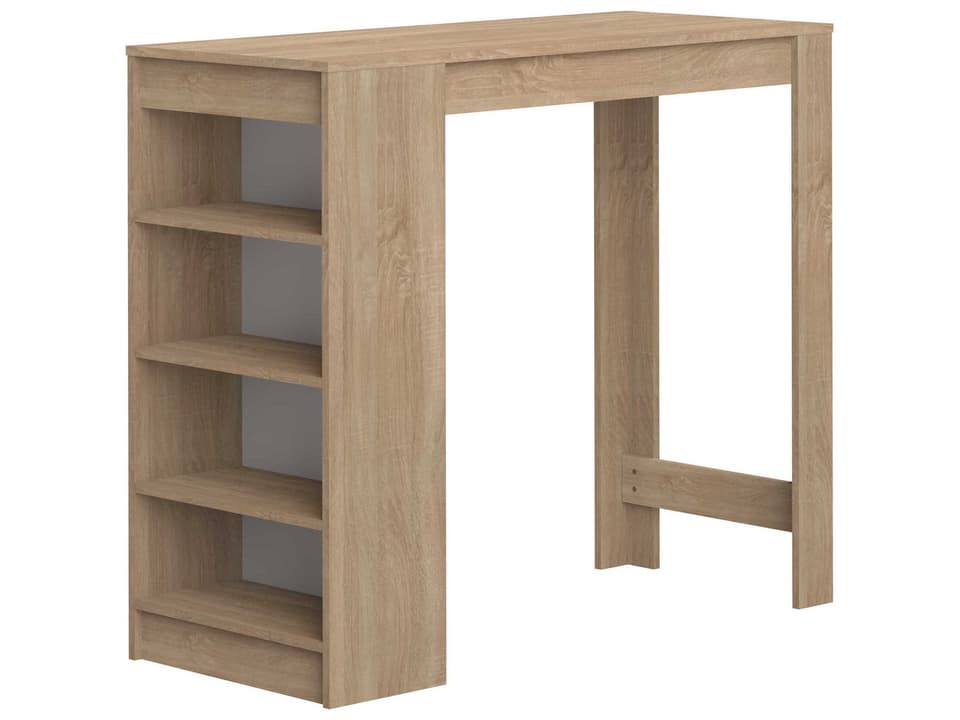 Aravis Rectangular Bar Table with Side Storage Shelves in Natural Oak
