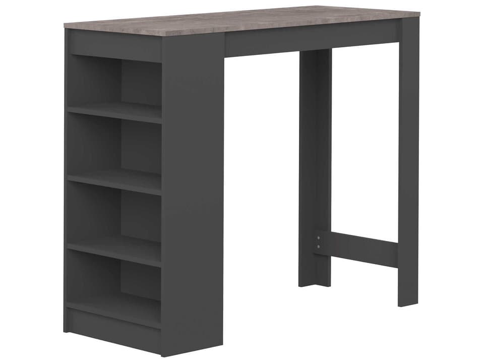 Aravis Black Concrete Look Rectangular Bar Table with Storage Shelves