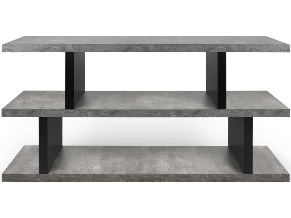 Step Concrete Look Pure Black Bookcase with Finished Back
