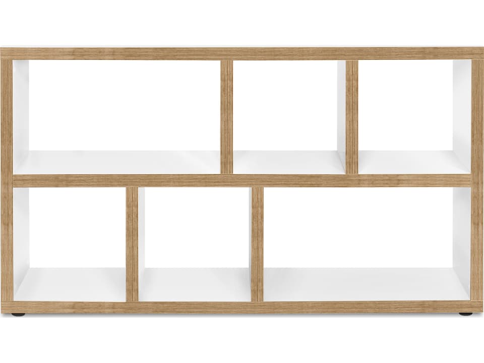 Berlin Rectangular Console Table in White Lacquer and Faux Plywood Edging