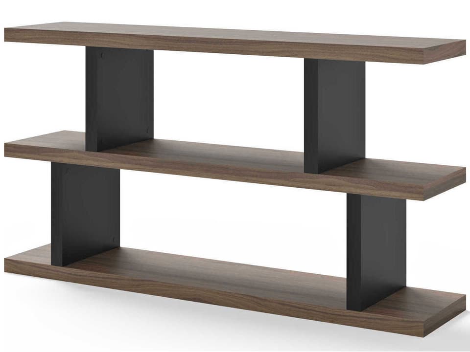 Step Walnut Melamine Bookcase with Black Dividers