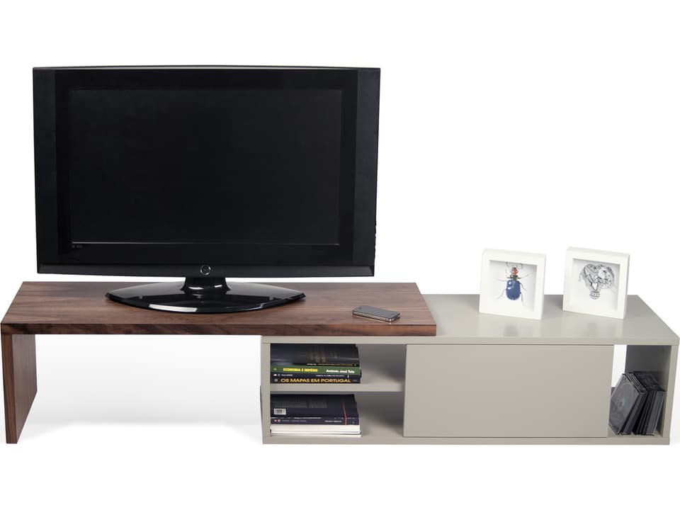 Move 43 Walnut Wood Matte Grey Media Console with Sliding Top by Rodolphe Castellani