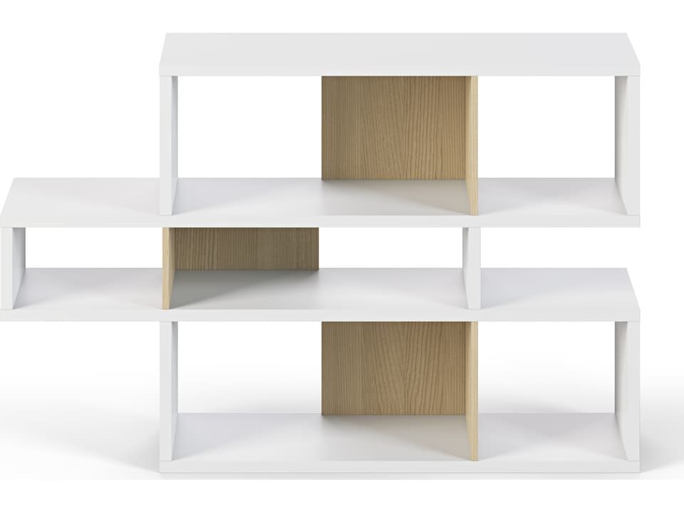 London Composition Bookcase in Pure White Frame and Oak Veneered Backs