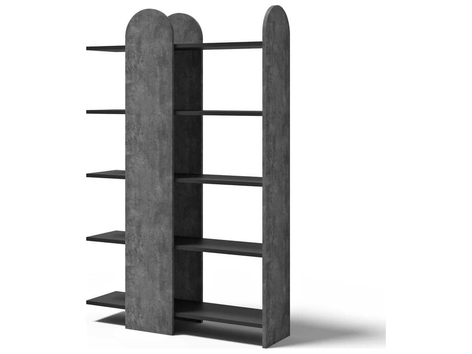 Venice 4-Shelf Bookcase in Concrete Look and Pure Black by Tiago Stima