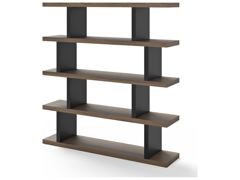 Step 4-Shelf Melamine Walnut and Pure Black Bookcase