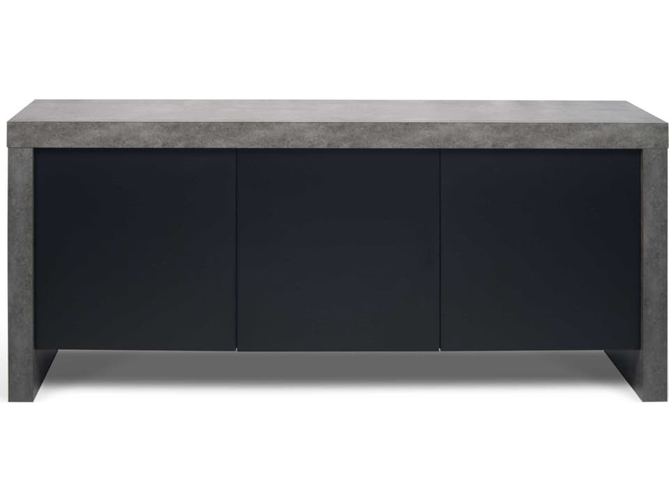 Kobe 74-Inch 3-Door Sideboard in Faux Concrete and Matte Black