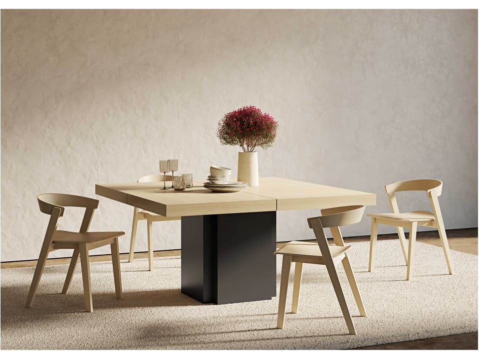 Dusk Square Dining Table in Light Oak Melamine and Pure Black Matte Lacquer by Dlio Vicente