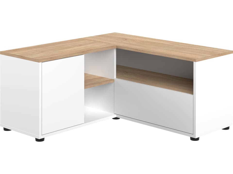 Angle 35 Inch Media Console TV Stand in White and Natural Oak