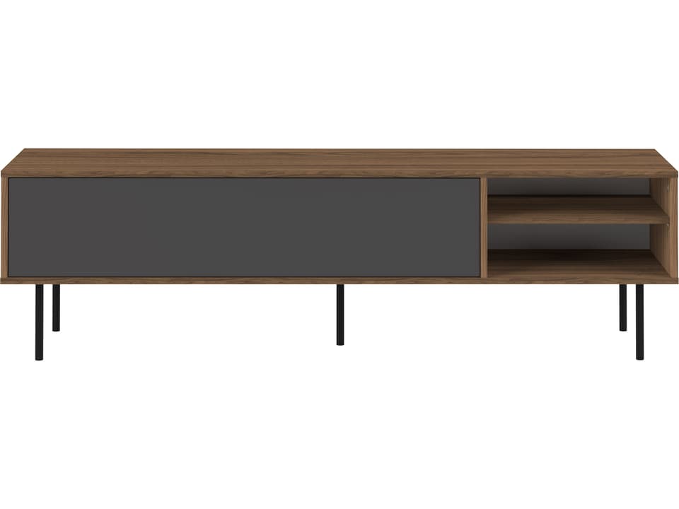 Ampere TV Stand Media Console in Walnut and Grey with Metal Legs