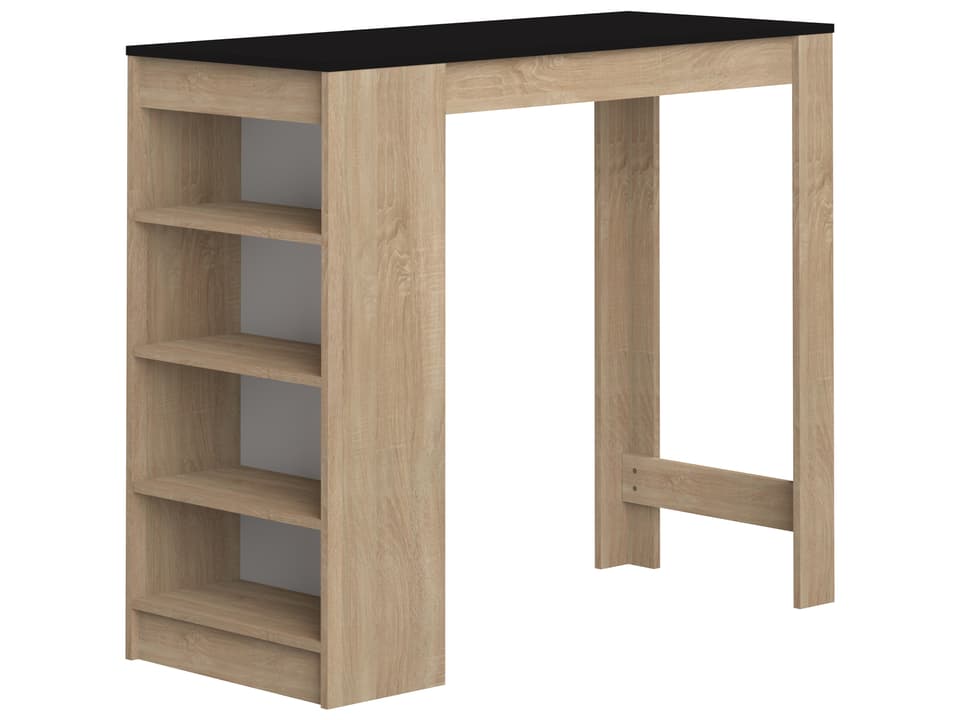 Aravis Rectangular Bar Table in Natural Oak and Black with Side Storage