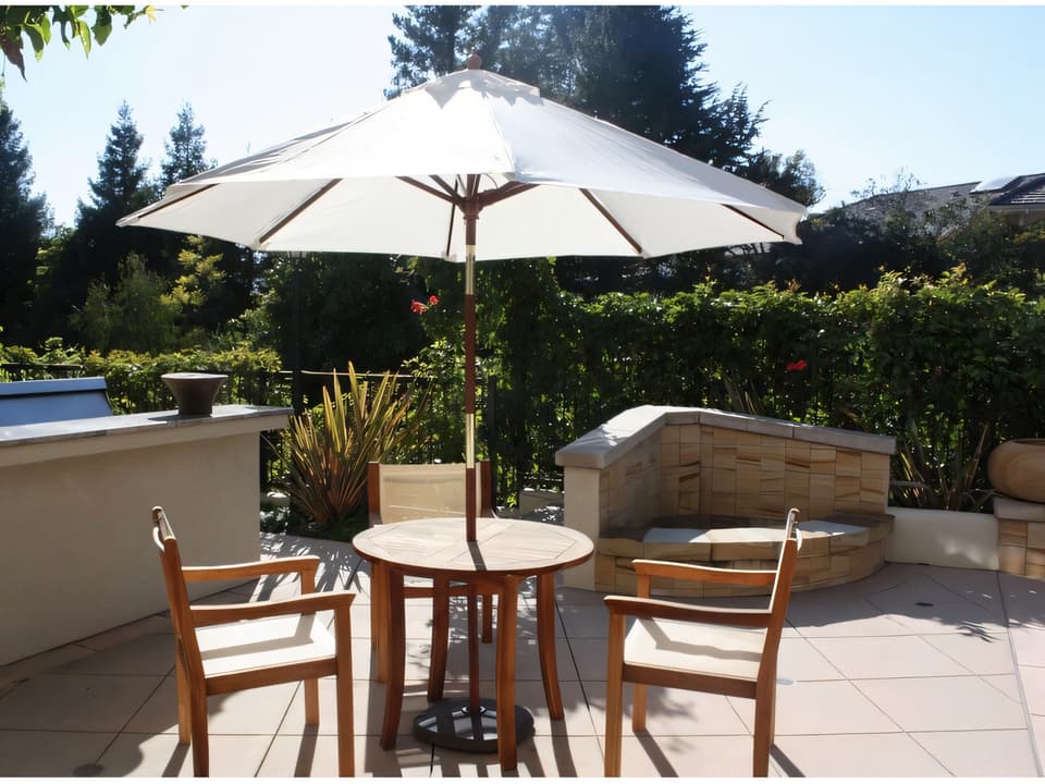 9 Foot Round Wood Market Umbrella with Natural Canopy