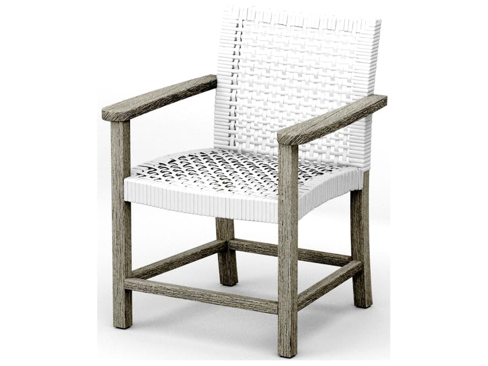 Alsoi Teak and Wicker Dining Arm Chair Weathered Teak