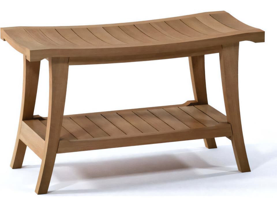 Milan Large Teak Shower Bench with Shelf in Natural