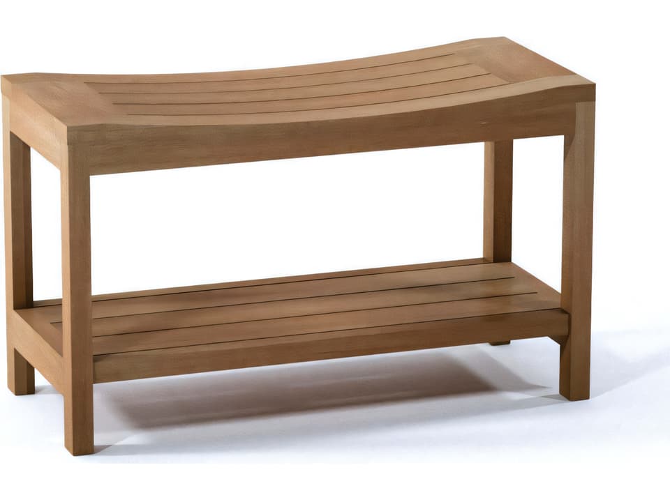 Praha Teak Shower Bench with Shelf Large