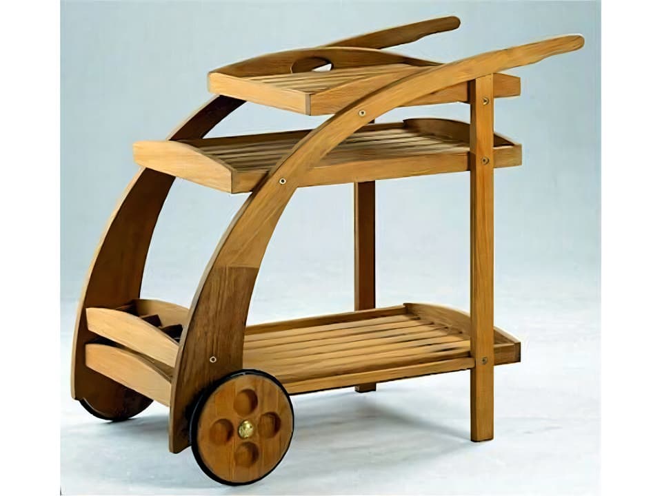 Teak Trolley Cart with Removable Tray and Bottle Rack