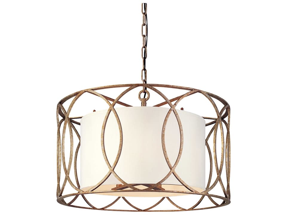 5-Light Sausalito Chandelier in Silver Gold with Linen Shades