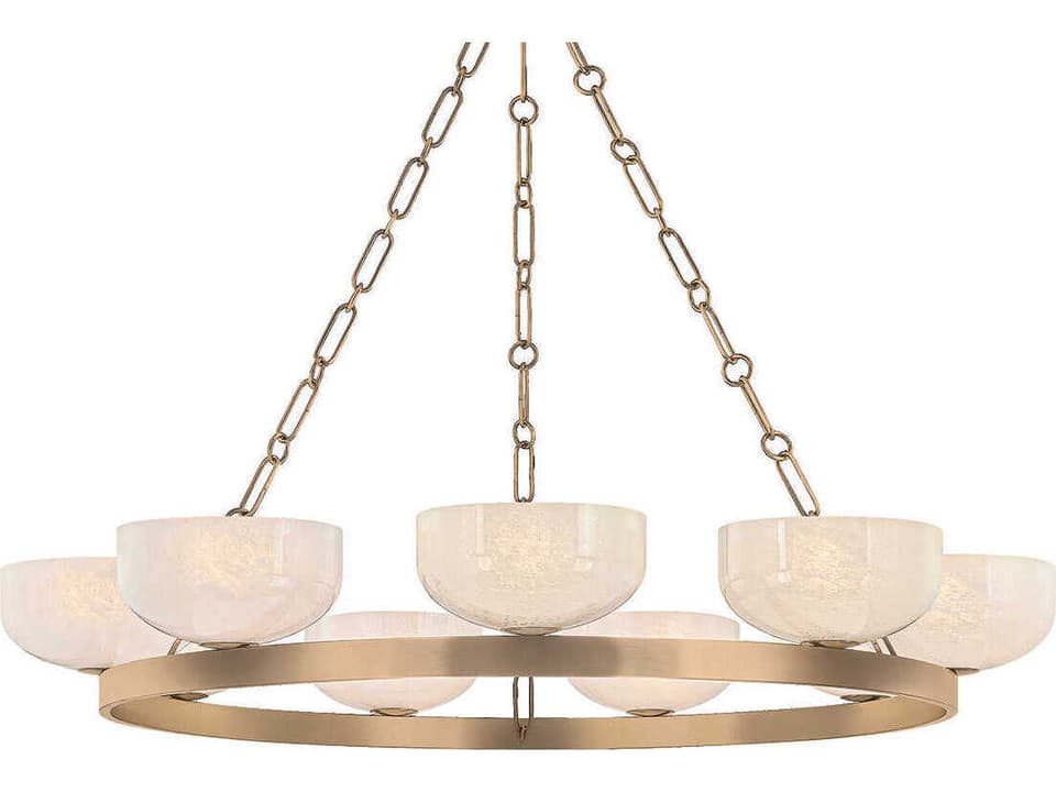 Caelum 9-Light Ring Chandelier in Patina Brass with Seedy Cloud Glass
