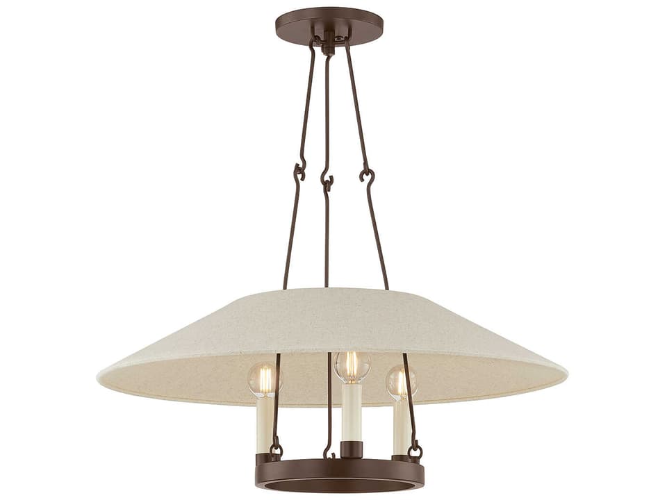 Archive 3-Light Chandelier in Bronze with Natural Linen Shade