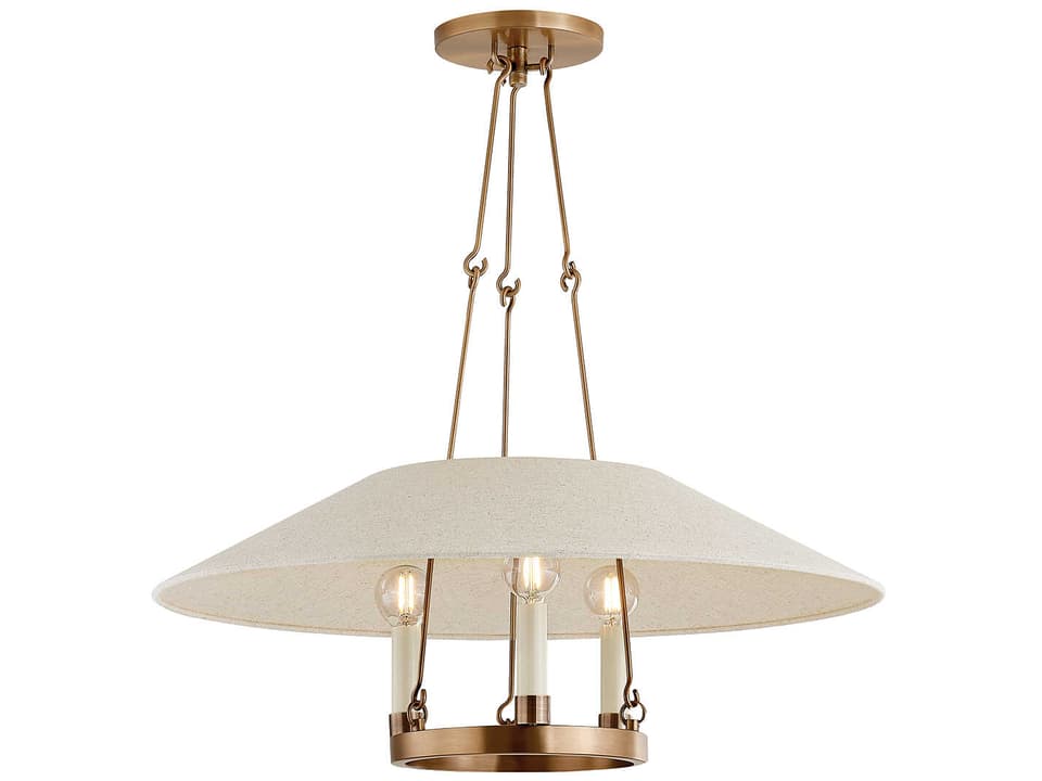 Archive 3-Light Chandelier in Patina Brass with Natural Linen Shade