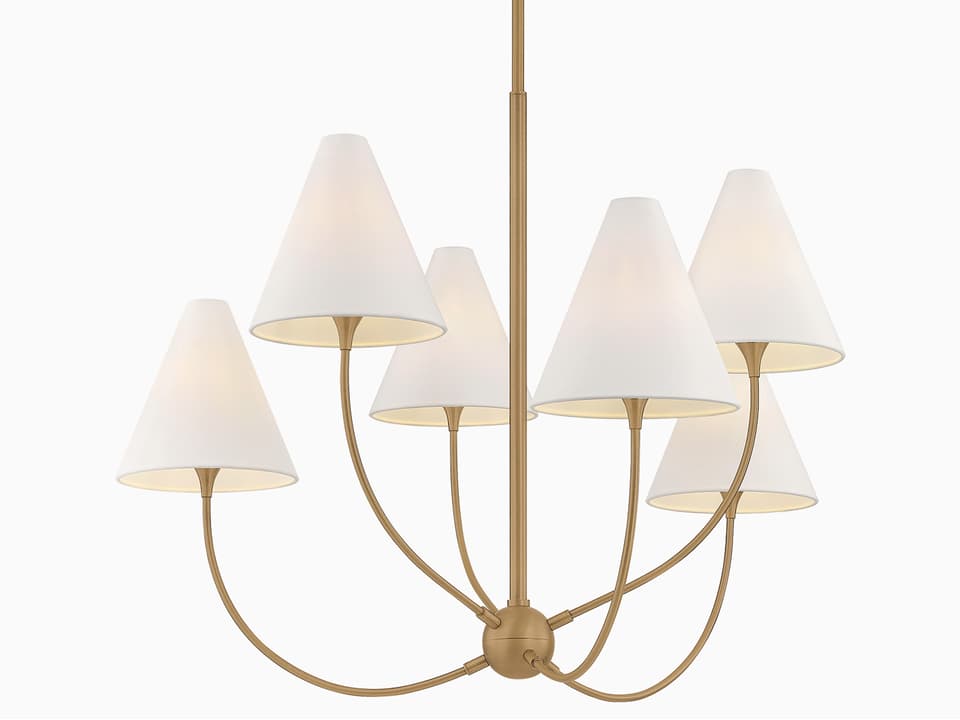 6-Light Evermore Chandelier in Patina Brass with Linen Shades