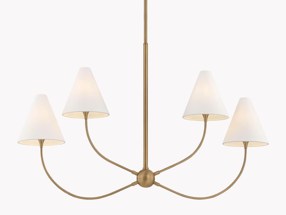 Evermore 4-Light Linear Pendant Light in Patina Brass with Linen Shades