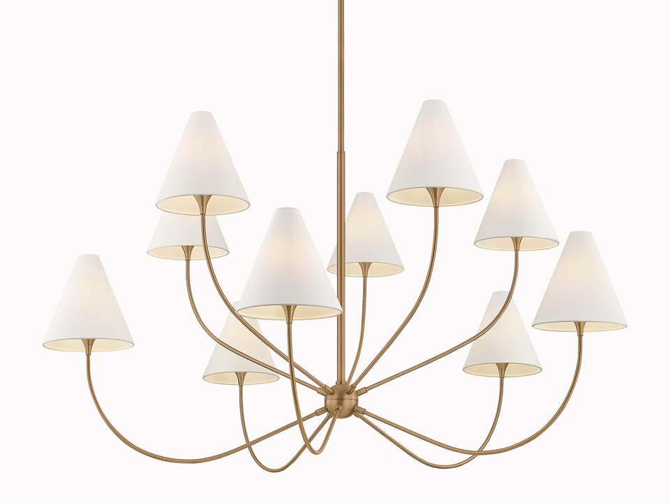 Evermore 10-Light Chandelier in Patina Brass with Linen Shades