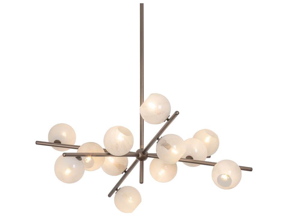 12-Light Sonny Chandelier in Bronze Leaf with Cloud Seedy Glass