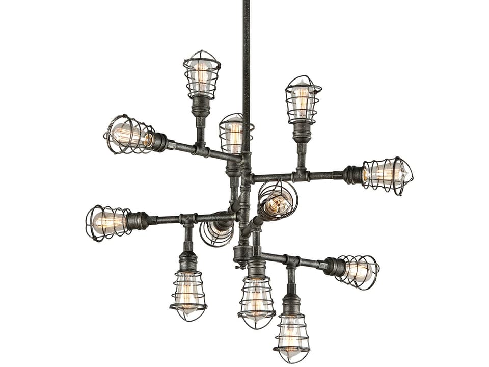 Conduit 12-Light Aged Pewter Gunmetal Chandelier