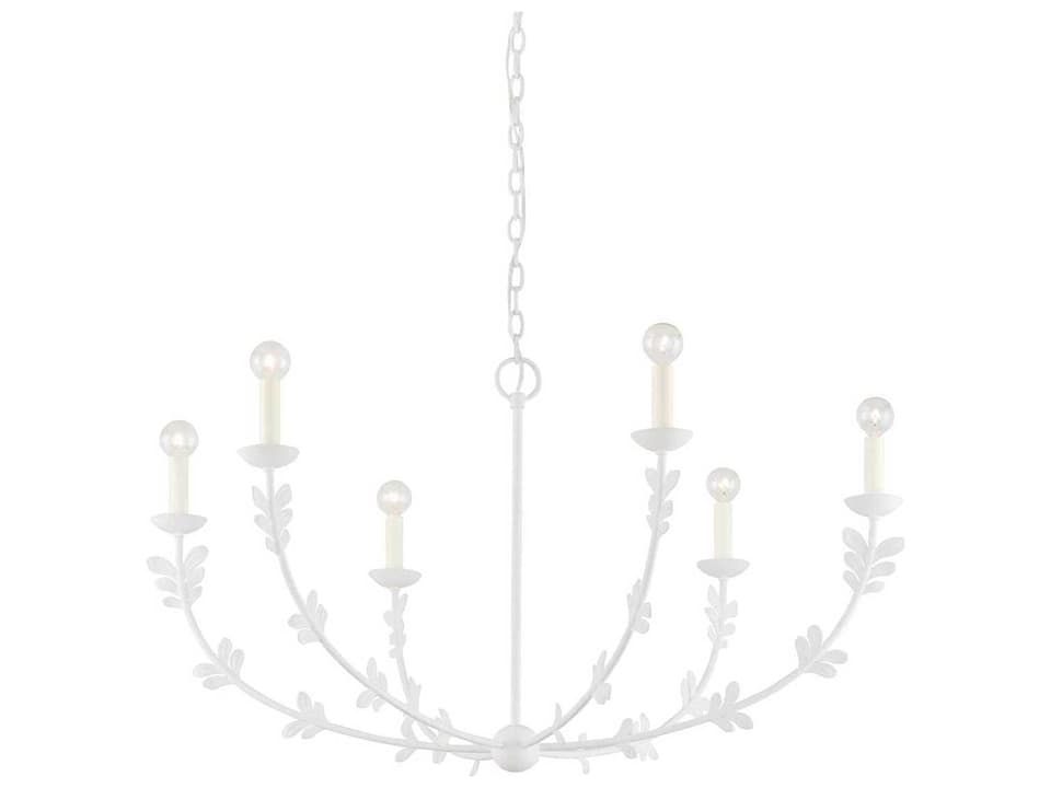 Florian 6-Light Chandelier in Gesso White with Leaf Accents