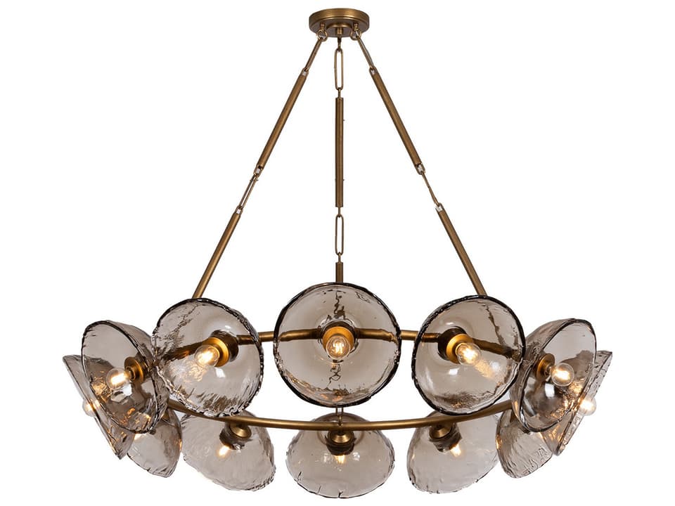 Diego 12-Light Chandelier in Patina Gold Leaf with Piastre Glass