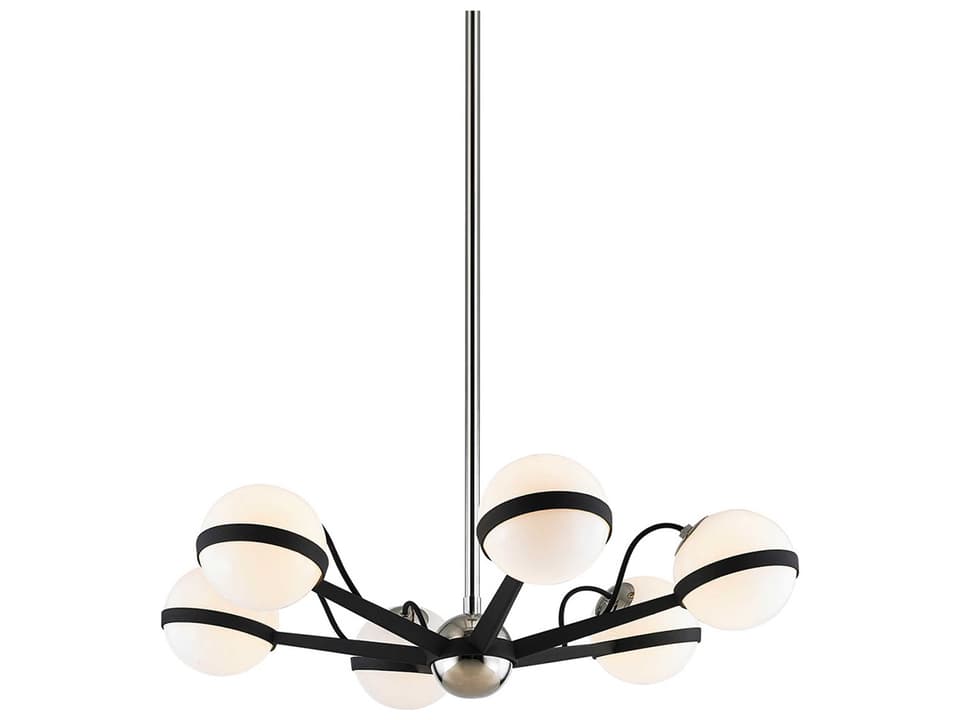 6-Light Ace Chandelier in Textured Black and Polished Nickel