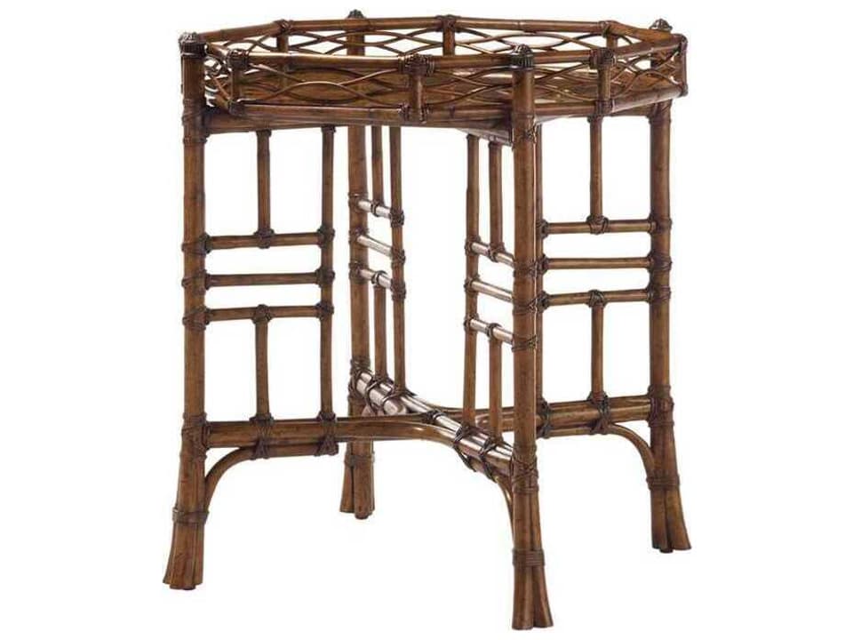 Island Estate Key Largo Round End Table Rattan and Shell
