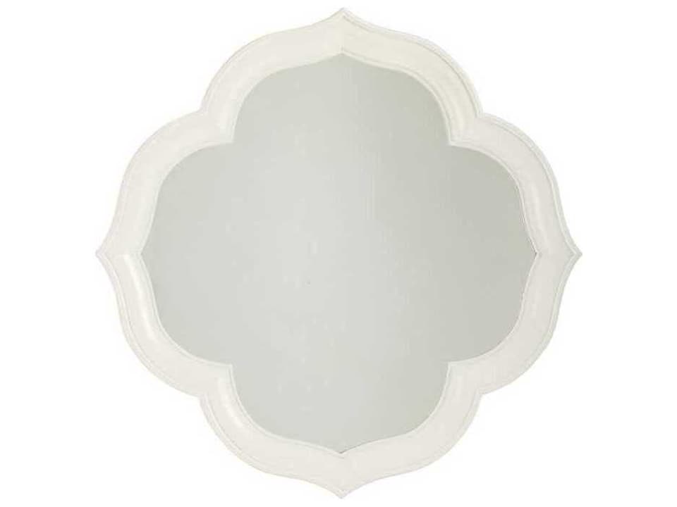 Ivory Key Paget Wall Mirror Quatrefoil Diamond Pattern White Wood