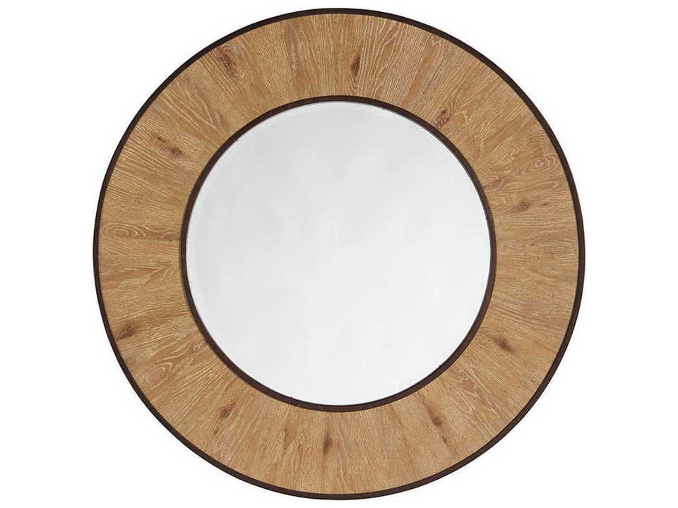Los Altos Carins Round Wall Mirror in Aged Bronze and Knotty Oak