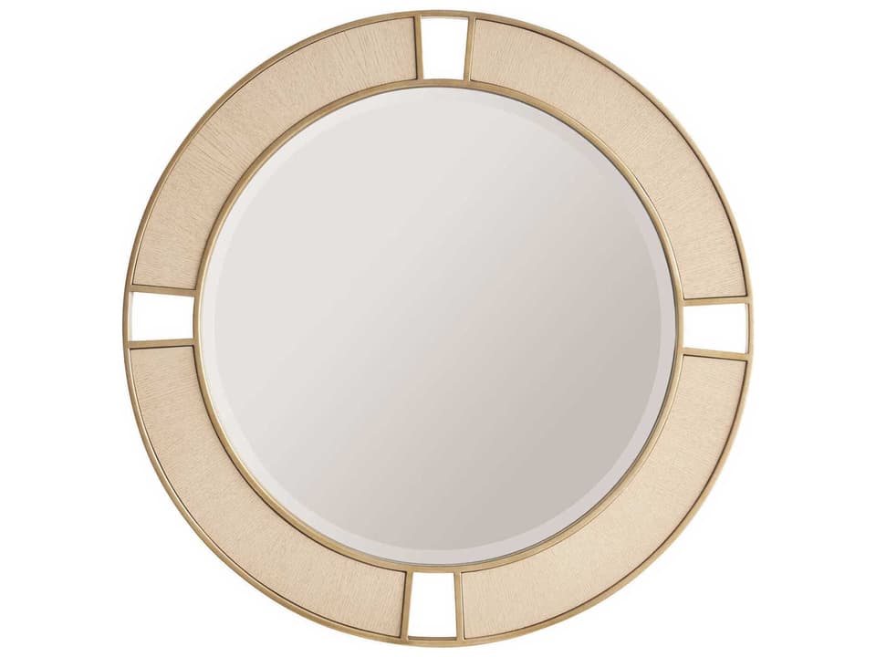 Sunset Key Nina Round Wall Mirror White Oak Veneer Champagne Finish
