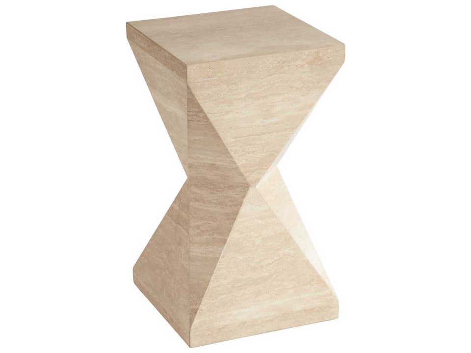 Sunset Key Shea Faceted Accent Side Table in Travertine Veneer