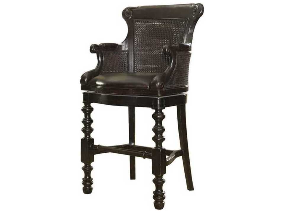 Kingstown Dunkirk Swivel Bar Stool in Distressed Wood and Brown Leather