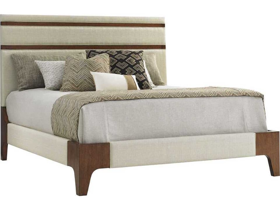 Home Mandarin King Upholstered Panel Bed in Oyster Shell Fabric