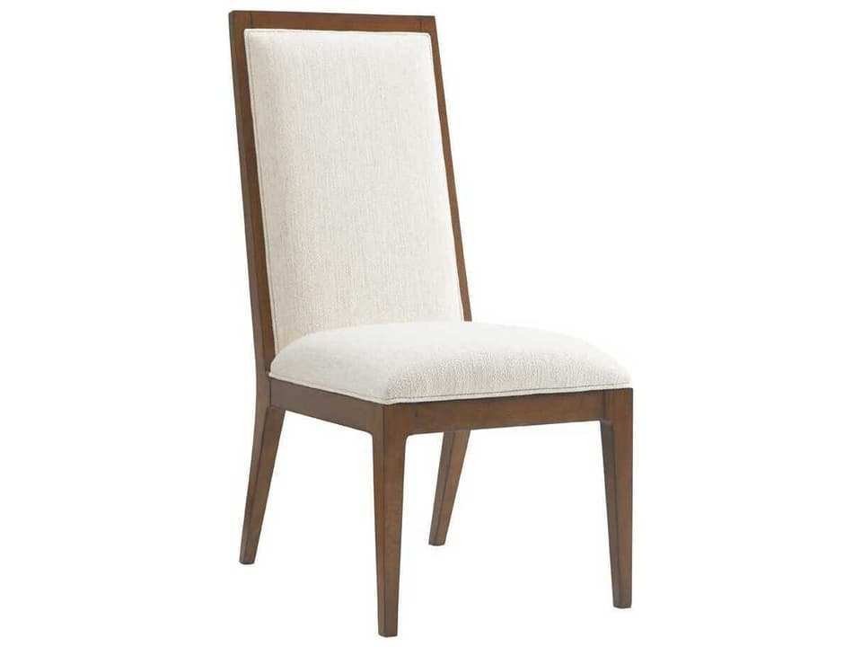 Island Fusion Natori Slat Back Upholstered Dining Side Chair in Ivory Fabric and Dark Walnut