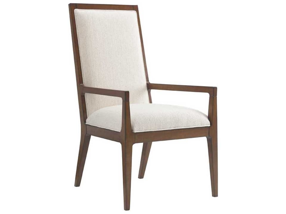 Natori Upholstered Dining Armchair in Dark Walnut and Ivory Fabric
