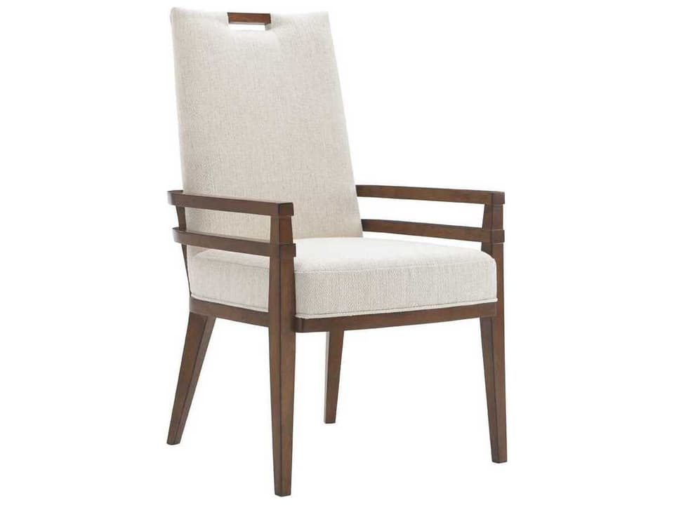 Home Coles Bay Upholstered Dining Armchair in Ivory Fabric and Dark Walnut Wood